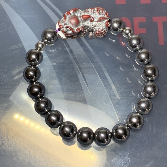 HEMATITE + CINNABAR NATURAL BRACELET size 7” - Picture 4 of 12